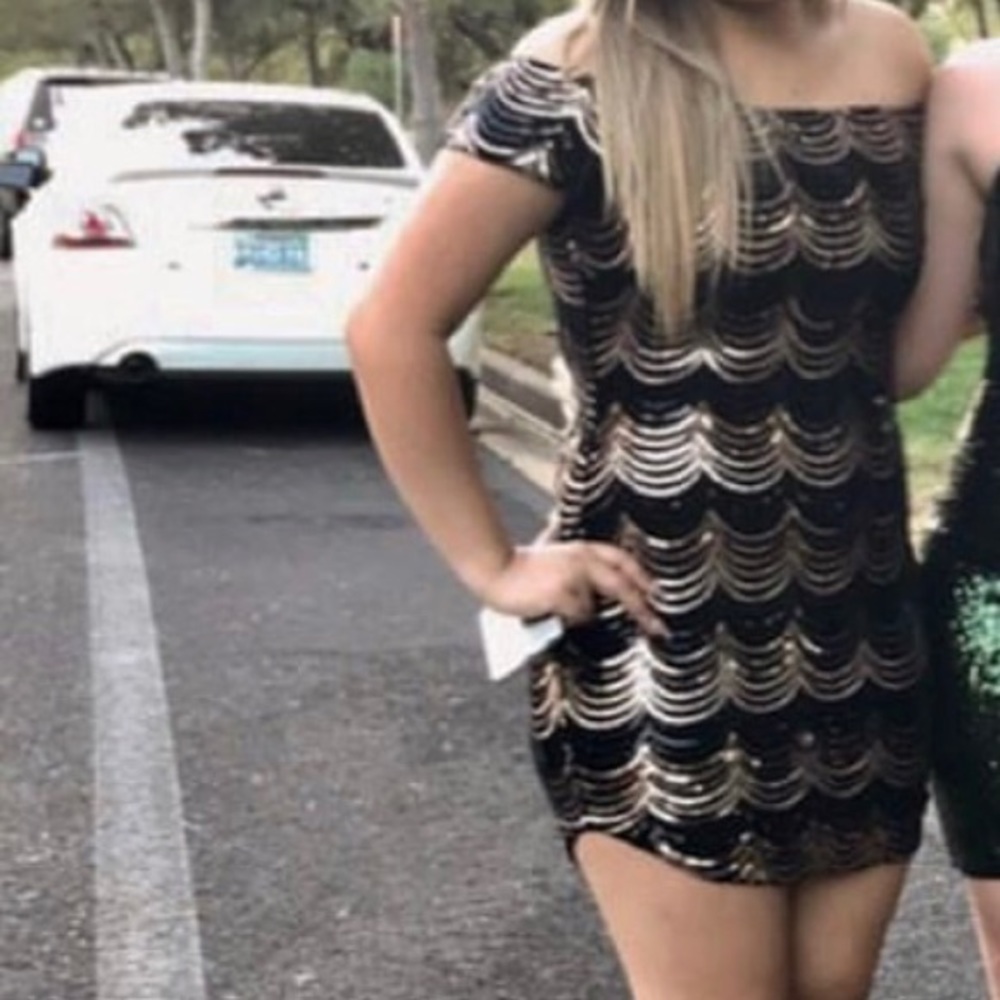 Windsor Off the shoulder sequence dress